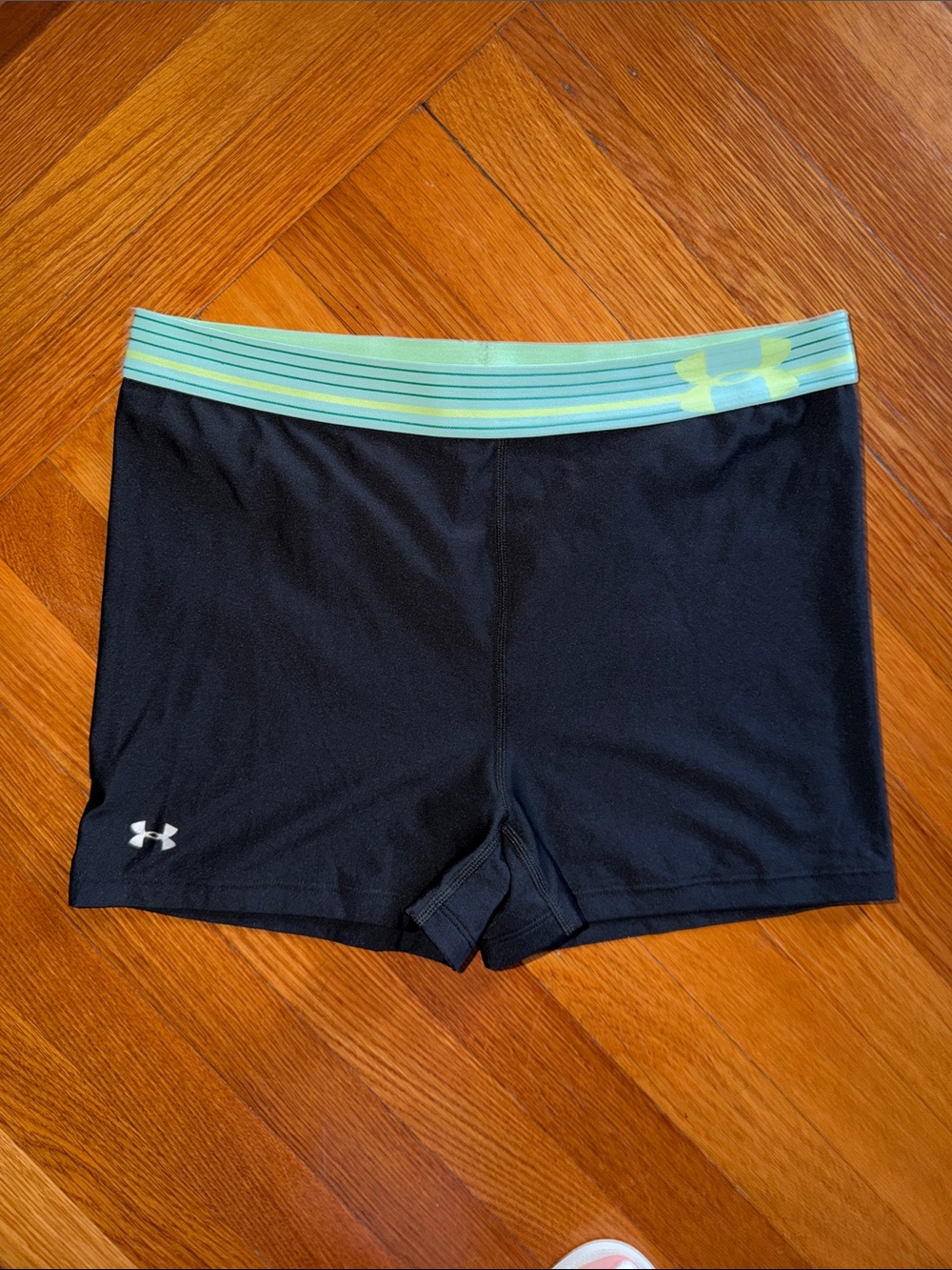 Under Armour Black Athletic Shorts with Aqua-Striped Waistband